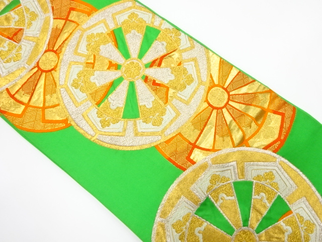 JAPANESE KIMONO / ANTIQUE FUKURO OBI / SILK / WOVEN WHEEL